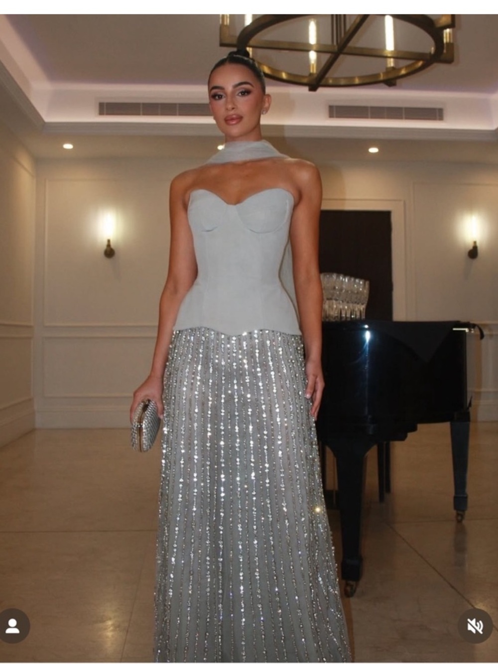 Custom Strapless Baby Blue Silver Embellished Evening Gown with Sculpted Bodice